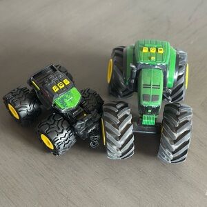 John Deere Green and Black Toy Tractor Duo